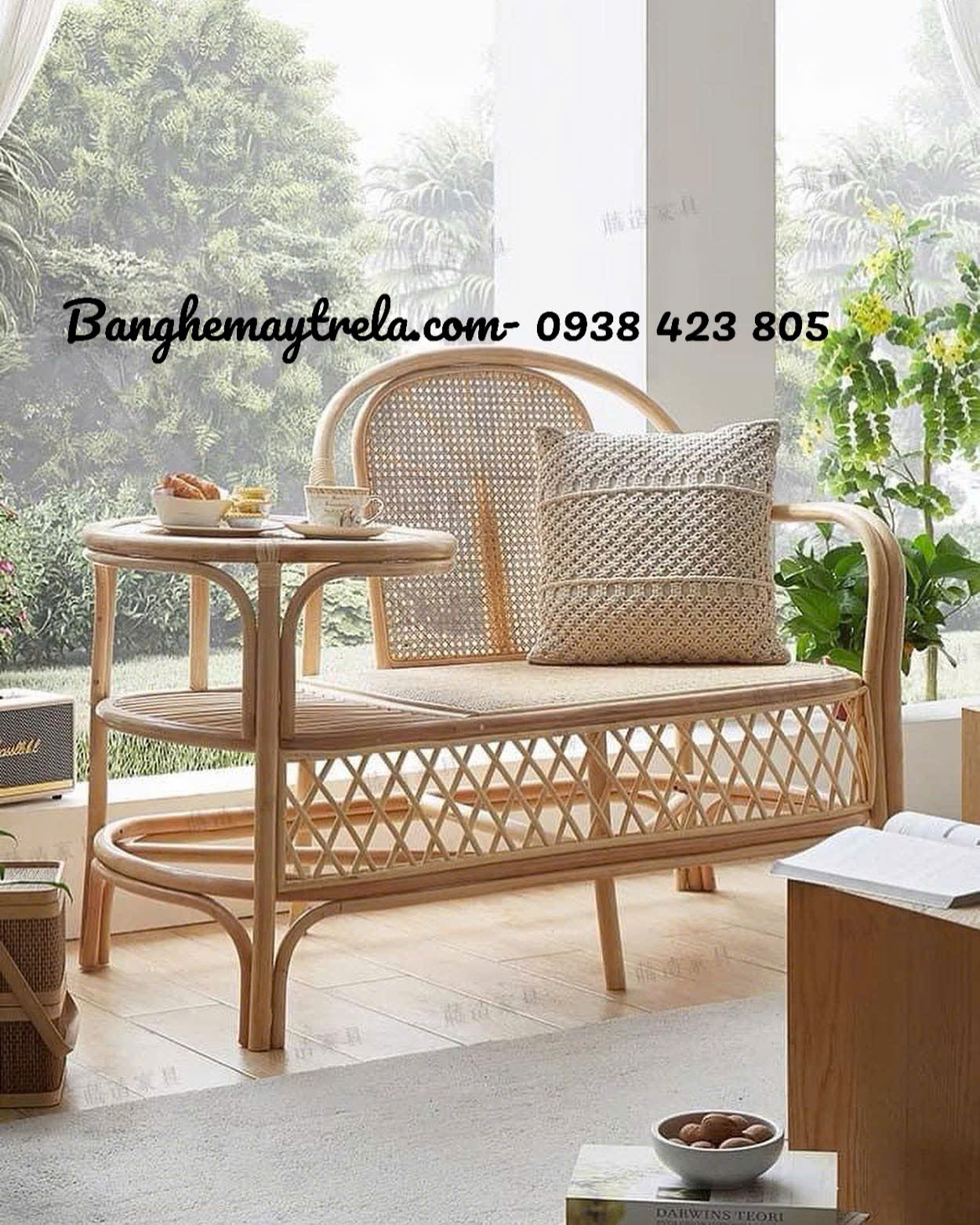 Ghế mây kết hợp bàn trà